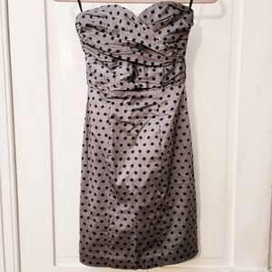 H&M Strapless Gray and Black Polka Dot Tafeta Dress